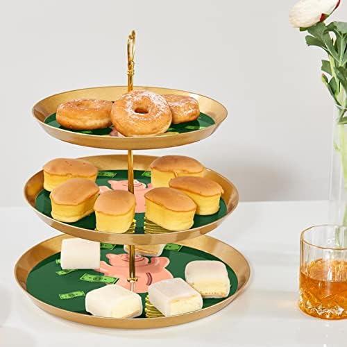 3 Stand de sobremesa em camadas, suporte para a árvore da torre de cupcakes dourados para pastelaria, porco engraçado com