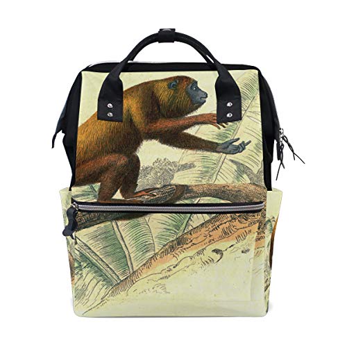 Backpack de fraldas de colourlife mochila vintage Monkey Casual Daypack Sacos de fraldas multifuncionais