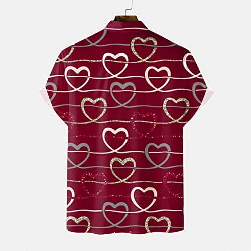 YHAIOGS Button Down Collar camisa masculina Valentine 3D Impressão digital Buckle Lapel de lapela de manga curta Camista