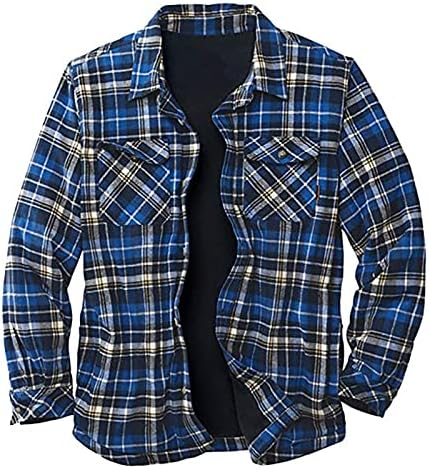 FSAHJKEE Camisa de flanela forrada forrada para homens, jaqueta xadrez sherpa, casacos de casacos quentes de inverno acolchoados