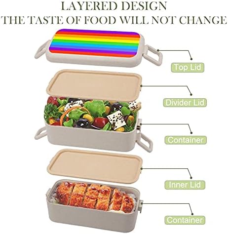 Cores da bandeira LGBT Bento lancheira 2 Compartamento de Compartimento de Armazenamento de Alimentos com colher e garfo