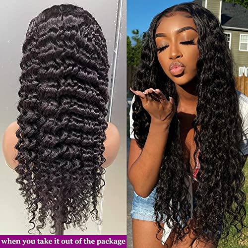 Allrun Deep Wave 4x4 Lace Fechamento perucas profundas perucas de renda cacheada perucas de cabelo humano para mulheres negras perucas de fechamento de renda brasileira pré -arrancadas com cabelo de bebê cor natural