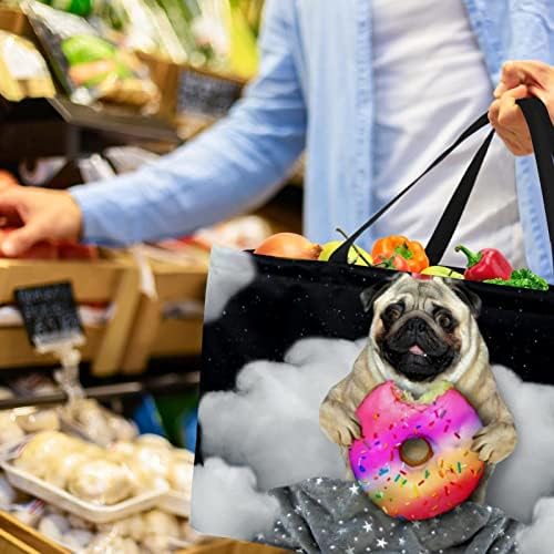 Unicórnio de cães de cestas de compras reutilizáveis ​​com donut portátil dobrável piquenique bolsas de mercearia