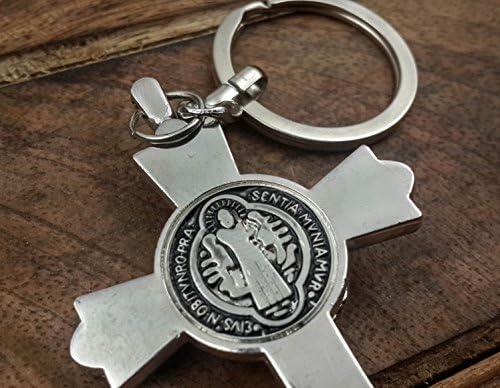 Saint Benedict Protection Medal Metal Cross Keychain Faith Key Holder do protetor de Jerusalém Benedictus Charm 3