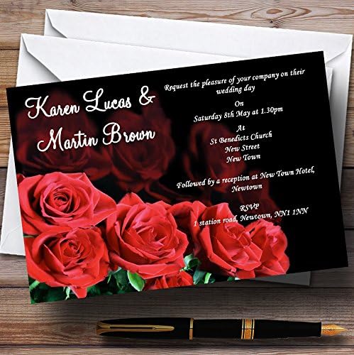 Rosas pretas e vermelhas convites de recepção personalizados
