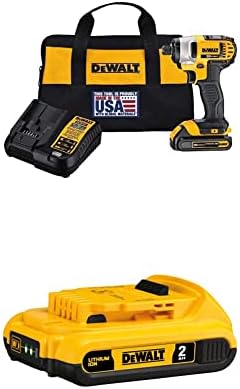 Kit de driver de impacto máximo de DeWalt 20V, 1/4 de polegada com bateria de DeWalt 20V Max, compacto 2.0AH