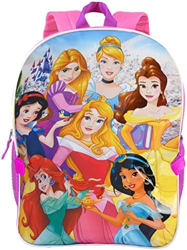 Mochila da Princesa da Disney com lancheira para pacote de meninas ~ Deluxe 16 Princess School Saco, lancheira, garrafa de água, adesivos e muito mais