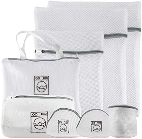 Conjunto de chuveiro de 7 ou conjunto de 8 bolsas de lavanderia de malha para delicada com zíper premium, sacola de organização