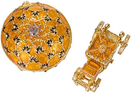 Danila-Uvenirs Faberge Style Imperial Coronation Egg/Trinket Jewel Box com carruagem 4 '' Amarelo