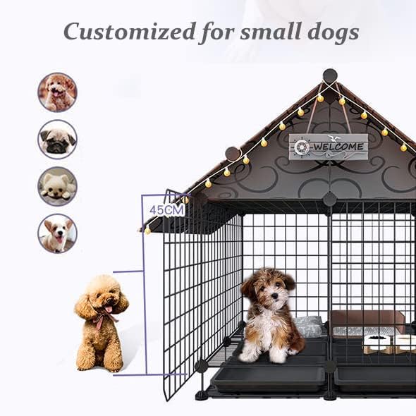 McNuss Pet Dog House, Metal Dog Cage Dog Kennels House com bandeja de tração e design de roda de movimentação inferior,