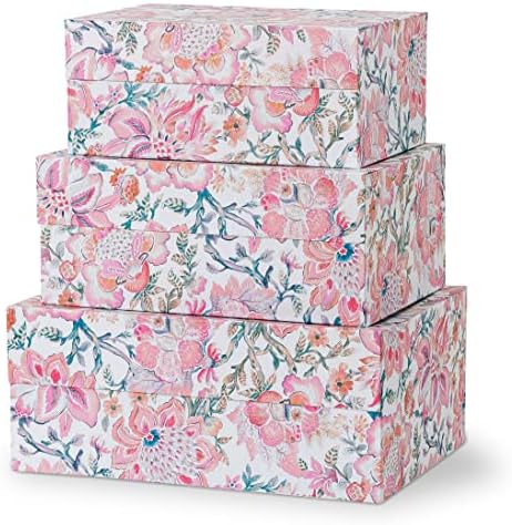 Caixas de armazenamento magnéticas decorativas Soul & Lane, Chinoiserie rosa - Conjunto de 3: Memória floral Caixas de lembrança