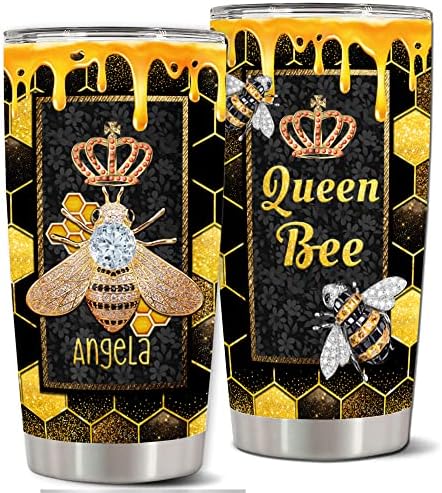 Copo de copo de abelha queen personalizada com tampa 20 oz 30oz Nome personalizado abelhas isoladas aço inoxidável