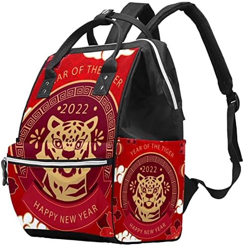 Mochila de viagem Guerotkr, mochila de fraldas, mochila de fraldas, tigre no estilo chinês ano novo