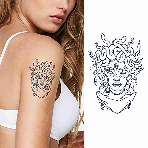 DoPetattoo 4 folhas com duração de 1-2 semanas Medusa Tattoo Tattoo semi-permanente para adultos Mulher Medusa Tattoo