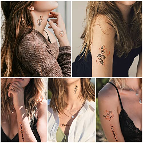 Adesivos de tatuagem falsa geométrica de cerlaza para arte corporal, 12 folhas de tatuagens temporárias com pequenas flores de flores, kit de tatuagem d'água à prova d'água realista para mulheres com mãos adultas braço braço braço