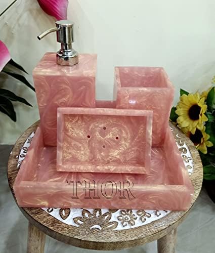 Conjunto de banheiro rosa de bebê elegante para banheiros de luxo/dispensador de sabão/escova de dente/e sabão e bandeja de