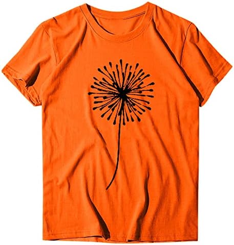 Camisetas gráficas para mulheres impressão de flores O-pescoço curto camiseta solta blusa de blusa