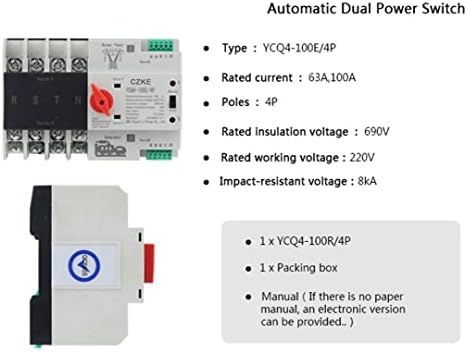 Skxmod ycq4-100e/4p 220V AC 8Ka DIN Rail ATS Switches