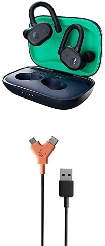 SkullCandy Push fones de ouvido ativos e linha USB-A para C + Micro USB In-ear Bluetooth Earbud, use com iPhone e Android com caixa