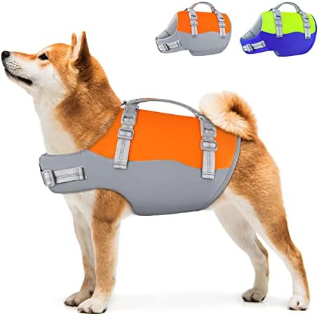 Caixa salva -vidas de cachorro, colete salva -vidas de cães jujubak ripstop para natação de passeio de barco, jaqueta salva -vidas ajustável e reflexiva para cães com flutuabilidade superior