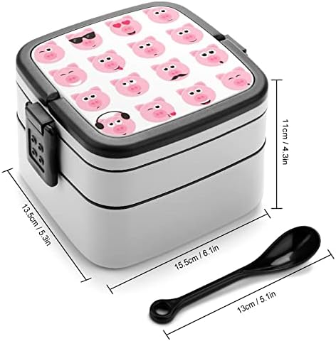 Pig Smiley Faces Imprima tudo em uma caixa Bento Contêiner de almoço adulto com colher para escola /trabalho /piquenique