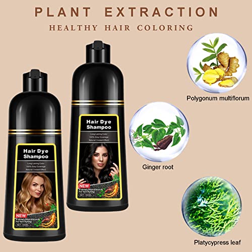 Shampoo de cor de cabelo preto para cabelos grisalhos, corante de xampu de cabelo, shampoo de tinta de cabelo à base de ervas, shampoo