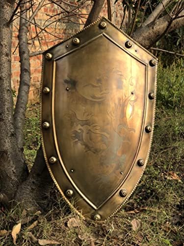 Artizanstore Brass Warriors Shield Art - Placa medieval Heraldry Art Decor - Luta de Breando de Armadura para Cosplay, Role -Play
