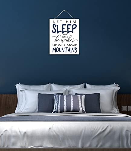 Deixe -o dormir quando ele acordar, ele moverá montanhas decoração de berçário de garotos placas de madeira azul marinho e cinza