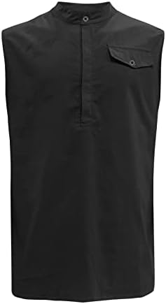 Tampa do tanque de linho de algodão masculina da XXBR, botão com botão de mangueira de camiseta de verão praia básica de cor solida