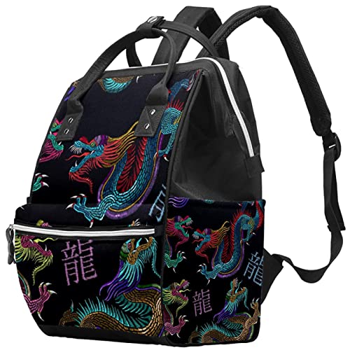 Dragon Pattern Frelaper Sags Backpack Mummy Backpack de grande capacidade Bolsa de enfermagem Bolsa de viagem para cuidados com