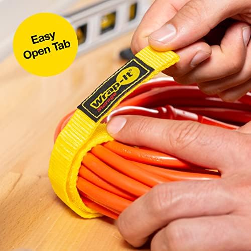 Wrap-It Armazenamento de cabo de alteração rápida envoltório, amarelo de 12 polegadas-gancho e alça de loop, suporte do cabo de extensão