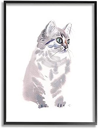 Stuell Industries Grey Shorthair Kitten Retrato Minimal Pet Cat, projetado por Verbrugge Watercolor Black Framed Wall Art,