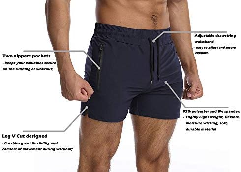Everworth Men's Running Gym shorts Lucros de treino curto de calça de natação seca rápida com bolsos com zíper