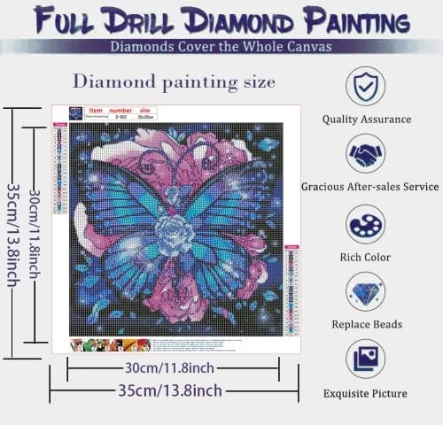 Kit de pintura de arte de diamante de borboleta adulta, conjunto de arte de diamante 5D, artesanato de diamante completo para diamantes, para iniciantes, kit de pintura digital de diamante pontilhado, decoração de pintura de diamante de arte gema 13.7x13.7in