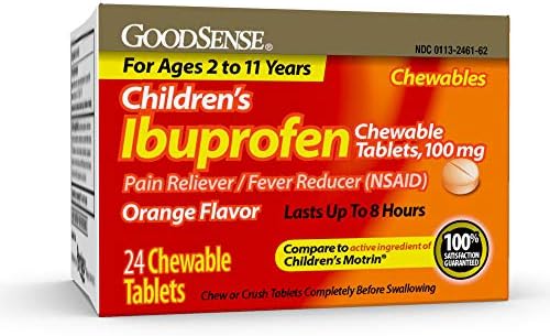 Ibuprofeno para crianças BOMSENSE TRABALHOS CHEWABLE DE IBSONHO, 100 mg, sabor de laranja, analgésico e redutor de febre,