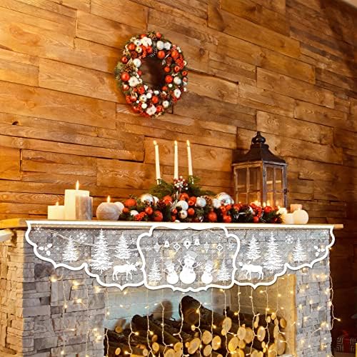 Larma de lareira de Natal 20 x 90 polegadas lareira pano branco boneco de neve de neve decoração de árvore de areia de renda de renda para capa de capa para a decoração da sala de estar de férias de férias de natal