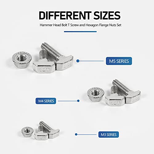 72pcs m5 m6 m8 parafuso de parafuso de cabeça de martelo e m5 m6 m8 porcas de flange hexágono definido níquel de aço carbono