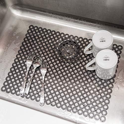 Mat de protetor da pia da cozinha bino, cinza - ecologicamente correto - tapete de pia da cozinha com design rápido de drenagem