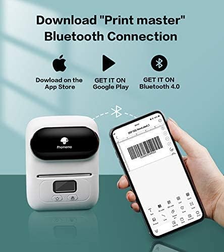 Fabricante de etiquetas Phomemo M110 com 3 rolos de 1,97 x3,15 rótulos térmicos, impressora de fabricante de etiquetas térmicas Bluetooth Aplica a rotulagem, escritório, cabo, varejo, código de barras, compatível com Android e iOS