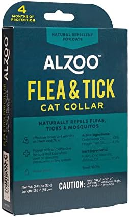 Alzoo Flea & Tick Cat Collar, ajuda a repelir pulgas, carrapatos e mosquitos, ingredientes ativos à base de plantas, ftalatos