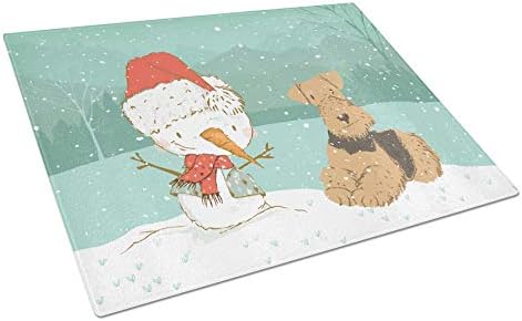 Tesouros de Caroline CK2078LCB Airedale Terrier Snowman Christmas Glass Rutting Board Grande e Decorativo Corte de Vidro e Serviço Placa