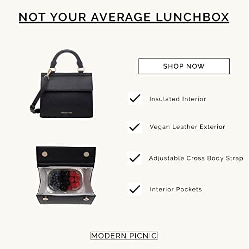 Piquenique moderno | Mini Almoço | Bolsa de lancheira pequena | Design chique feito com exterior de couro vegano e interior isolado