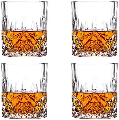 Amlong Crystal sem chumbo duplo antiquado de cristal vidro de uísque - design clássico elegante - perfeito para escocês, bourbon,