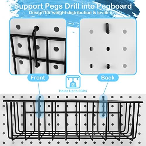 Acessórios de pegboard de 1/4 de 1/4, cestas de pegboard de 4 pacotes e caixas e xícaras de pegboard de 12 compas