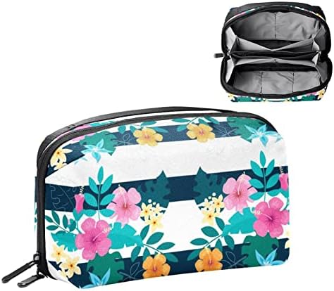 Bolsa de cosméticos, bolsas de maquiagem espaçosas adoráveis ​​viajam aquarela floral com listras de saco de higiene pessoal