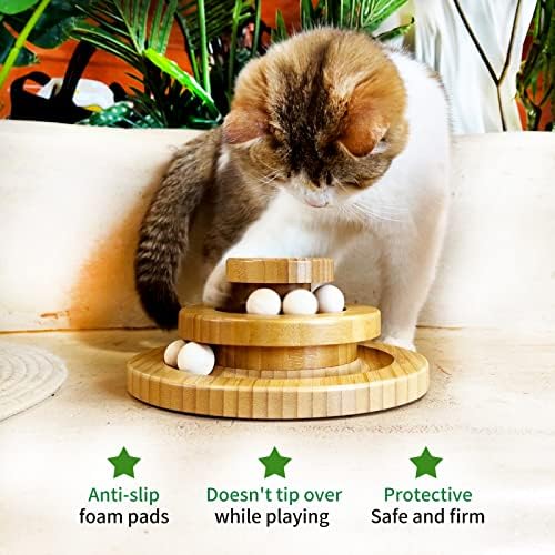 Maedhao Double Cat Ball Track Toys, Brinquedos de animais de estimação internos, brinquedos de bola de gato de madeira sustentáveis