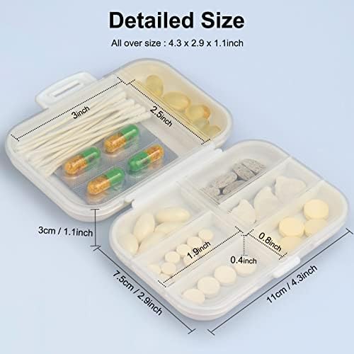 1Pack Travel Pill Organizer, 8 compartimento portátil Caixa de comprimidos, organizador diário de caixas de comprimidos para