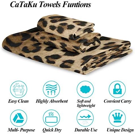 Toalhas Cataku Conjunto de toalhas de leopardo de 3 peças Conjuntos de banheiro 1 toalha de banho 1 pano de lavagem 1 toalha de mão