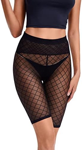 Verdusa Mulheres See através da Mesh High Caist Sheer Biker Shorts