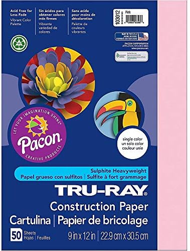 Pacon Tru-rai-ray pesado de papel de construção, rosa, 9 x 12 , 50 folhas